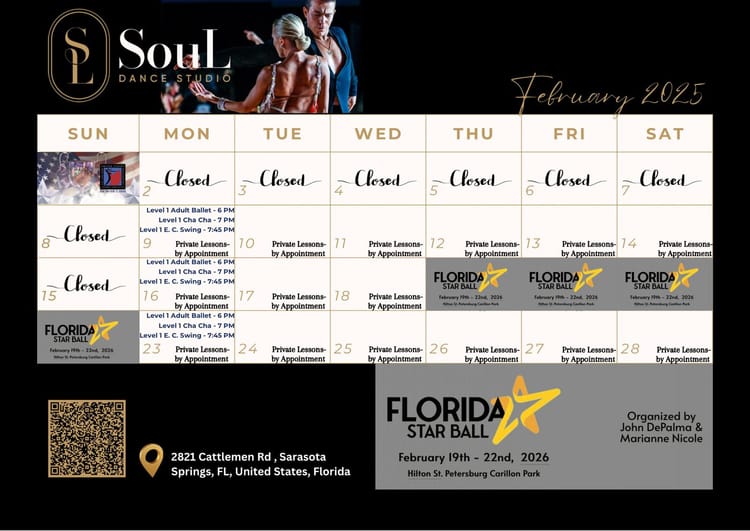 💕✨ February 2026 SouL Dance Studio Group Class and Event Calendar ✨💕