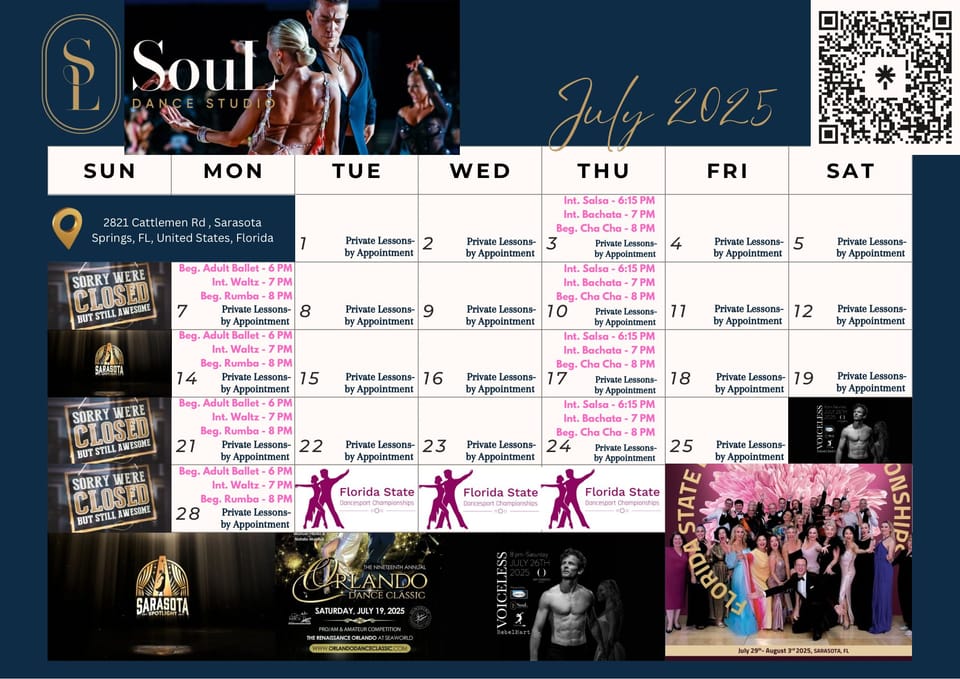 ππ July 2025 SouL Dance Studio Group Class and Event Calendar ππ